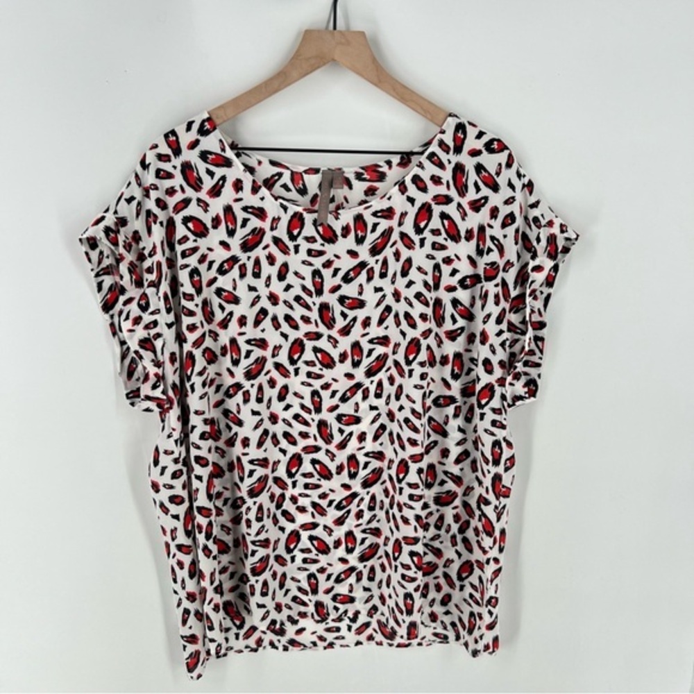 Brina & Em Womens Plus 1X Sheer Chiffon Leopard Print Cuffed Short Sleev…‎